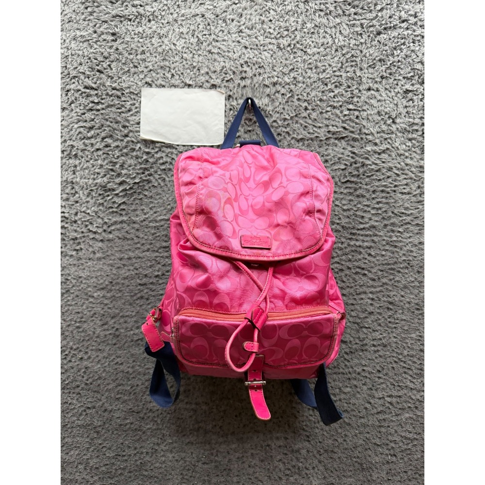 Coach Womens Signature Jacquard Nylon Drawstring Backpack Rucksack Hibiscus Pink